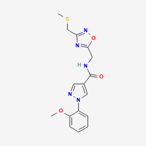 molecular formula C16H17N5O3S B5583950 1-(2-methoxyphenyl)-N-({3-[(methylthio)methyl]-1,2,4-oxadiazol-5-yl}methyl)-1H-pyrazole-4-carboxamide 