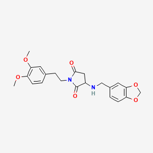 molecular formula C22H24N2O6 B5584117 3-[(1,3-benzodioxol-5-ylmethyl)amino]-1-[2-(3,4-dimethoxyphenyl)ethyl]-2,5-pyrrolidinedione 