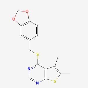 molecular formula C16H14N2O2S2 B5584142 4-[(1,3-benzodioxol-5-ylmethyl)thio]-5,6-dimethylthieno[2,3-d]pyrimidine 
