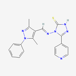 molecular formula C19H17N7S B5584170 4-{[(3,5-dimethyl-1-phenyl-1H-pyrazol-4-yl)methylene]amino}-5-(4-pyridinyl)-4H-1,2,4-triazole-3-thiol 