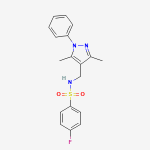 molecular formula C18H18FN3O2S B5584192 N-[(3,5-dimethyl-1-phenyl-1H-pyrazol-4-yl)methyl]-4-fluorobenzenesulfonamide 