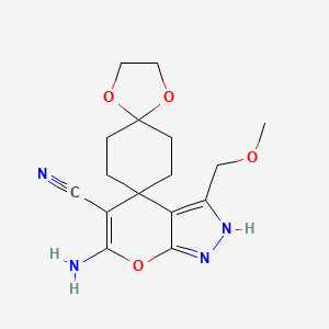 molecular formula C16H20N4O4 B5584463 6''-amino-3''-(methoxymethyl)-2''H-dispiro[1,3-dioxolane-2,1'-cyclohexane-4',4''-pyrano[2,3-c]pyrazole]-5''-carbonitrile 