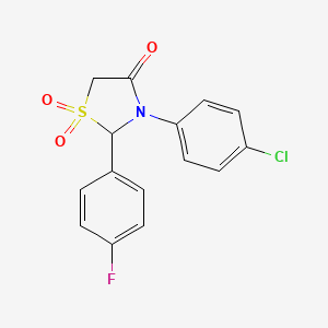molecular formula C15H11ClFNO3S B5584652 3-(4-chlorophenyl)-2-(4-fluorophenyl)-1,3-thiazolidin-4-one 1,1-dioxide 