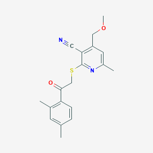 molecular formula C19H20N2O2S B5584716 2-{[2-(2,4-dimethylphenyl)-2-oxoethyl]thio}-4-(methoxymethyl)-6-methylnicotinonitrile 