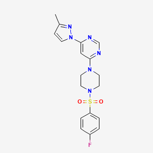 molecular formula C18H19FN6O2S B5584949 4-{4-[(4-fluorophenyl)sulfonyl]-1-piperazinyl}-6-(3-methyl-1H-pyrazol-1-yl)pyrimidine 