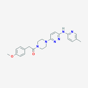 molecular formula C23H26N6O2 B5585026 6-{4-[(4-methoxyphenyl)acetyl]-1-piperazinyl}-N-(5-methyl-2-pyridinyl)-3-pyridazinamine 