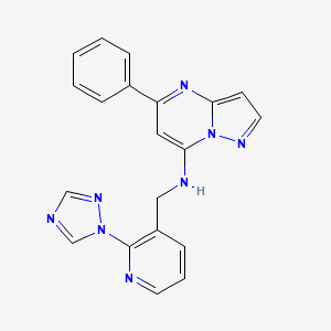 molecular formula C20H16N8 B5585116 5-phenyl-N-{[2-(1H-1,2,4-triazol-1-yl)pyridin-3-yl]methyl}pyrazolo[1,5-a]pyrimidin-7-amine 