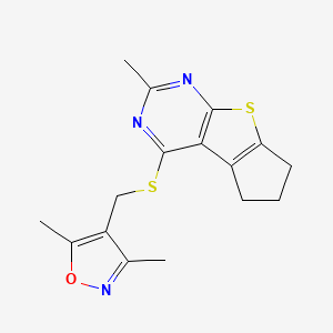 molecular formula C16H17N3OS2 B5585340 4-{[(3,5-dimethyl-4-isoxazolyl)methyl]thio}-2-methyl-6,7-dihydro-5H-cyclopenta[4,5]thieno[2,3-d]pyrimidine 