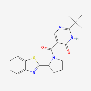 molecular formula C20H22N4O2S B5585348 5-{[2-(1,3-benzothiazol-2-yl)pyrrolidin-1-yl]carbonyl}-2-tert-butylpyrimidin-4-ol 