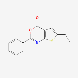 molecular formula C15H13NO2S B5585751 6-ethyl-2-(2-methylphenyl)-4H-thieno[2,3-d][1,3]oxazin-4-one 