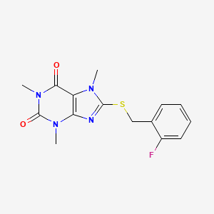 molecular formula C15H15FN4O2S B5585911 8-[(2-fluorobenzyl)thio]-1,3,7-trimethyl-3,7-dihydro-1H-purine-2,6-dione 