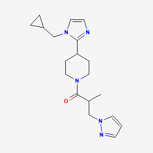 molecular formula C19H27N5O B5586041 4-[1-(cyclopropylmethyl)-1H-imidazol-2-yl]-1-[2-methyl-3-(1H-pyrazol-1-yl)propanoyl]piperidine 