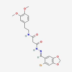 molecular formula C21H22BrN3O6 B5586122 3-{2-[(6-bromo-1,3-benzodioxol-5-yl)methylene]hydrazino}-N-[2-(3,4-dimethoxyphenyl)ethyl]-3-oxopropanamide 