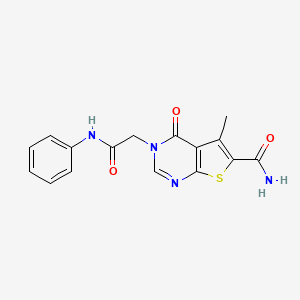 molecular formula C16H14N4O3S B5586186 3-(2-anilino-2-oxoethyl)-5-methyl-4-oxo-3,4-dihydrothieno[2,3-d]pyrimidine-6-carboxamide 