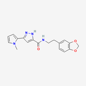 molecular formula C18H18N4O3 B5586194 N-[2-(1,3-benzodioxol-5-yl)ethyl]-3-(1-methyl-1H-pyrrol-2-yl)-1H-pyrazole-5-carboxamide 