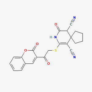 molecular formula C22H17N3O4S B5586328 9-oxo-7-{[2-oxo-2-(2-oxo-2H-chromen-3-yl)ethyl]thio}-8-azaspiro[4.5]dec-6-ene-6,10-dicarbonitrile CAS No. 4594-55-2