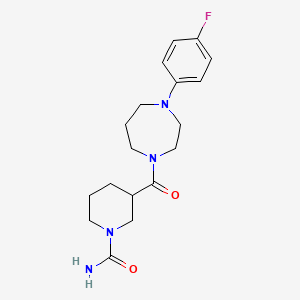 molecular formula C18H25FN4O2 B5586532 3-{[4-(4-fluorophenyl)-1,4-diazepan-1-yl]carbonyl}-1-piperidinecarboxamide 