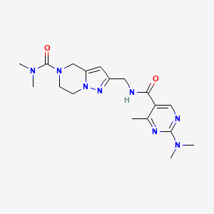 molecular formula C18H26N8O2 B5586563 2-[({[2-(dimethylamino)-4-methylpyrimidin-5-yl]carbonyl}amino)methyl]-N,N-dimethyl-6,7-dihydropyrazolo[1,5-a]pyrazine-5(4H)-carboxamide 