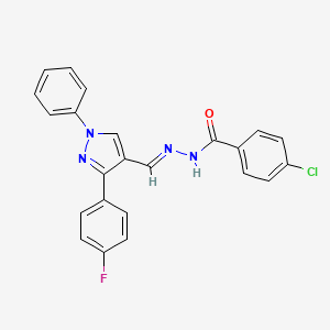 molecular formula C23H16ClFN4O B5586596 4-chloro-N'-{[3-(4-fluorophenyl)-1-phenyl-1H-pyrazol-4-yl]methylene}benzohydrazide 