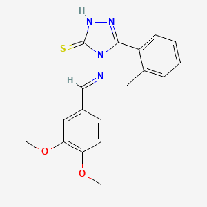 molecular formula C18H18N4O2S B5586642 4-[(3,4-dimethoxybenzylidene)amino]-5-(2-methylphenyl)-4H-1,2,4-triazole-3-thiol 