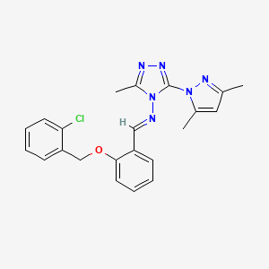 molecular formula C22H21ClN6O B5586671 N-{2-[(2-chlorobenzyl)oxy]benzylidene}-3-(3,5-dimethyl-1H-pyrazol-1-yl)-5-methyl-4H-1,2,4-triazol-4-amine 