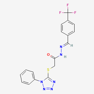 molecular formula C17H13F3N6OS B5586751 2-[(1-phenyl-1H-tetrazol-5-yl)thio]-N'-[4-(trifluoromethyl)benzylidene]acetohydrazide 