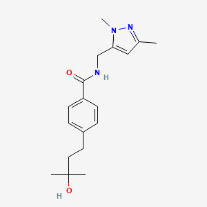molecular formula C18H25N3O2 B5586777 N-[(1,3-dimethyl-1H-pyrazol-5-yl)methyl]-4-(3-hydroxy-3-methylbutyl)benzamide 