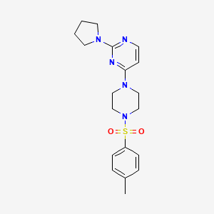 molecular formula C19H25N5O2S B5586906 4-{4-[(4-methylphenyl)sulfonyl]-1-piperazinyl}-2-(1-pyrrolidinyl)pyrimidine 
