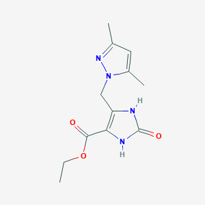 molecular formula C12H16N4O3 B5586910 ethyl 5-[(3,5-dimethyl-1H-pyrazol-1-yl)methyl]-2-oxo-2,3-dihydro-1H-imidazole-4-carboxylate 