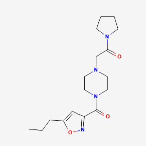 molecular formula C17H26N4O3 B5586936 1-[2-oxo-2-(1-pyrrolidinyl)ethyl]-4-[(5-propyl-3-isoxazolyl)carbonyl]piperazine 