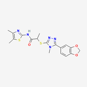 molecular formula C18H19N5O3S2 B5587074 2-{[5-(1,3-benzodioxol-5-yl)-4-methyl-4H-1,2,4-triazol-3-yl]thio}-N-(4,5-dimethyl-1,3-thiazol-2-yl)propanamide 