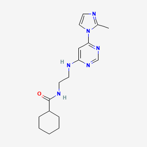 molecular formula C17H24N6O B5587095 N-(2-{[6-(2-methyl-1H-imidazol-1-yl)-4-pyrimidinyl]amino}ethyl)cyclohexanecarboxamide 