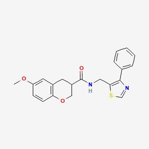molecular formula C21H20N2O3S B5587101 6-methoxy-N-[(4-phenyl-1,3-thiazol-5-yl)methyl]-3-chromanecarboxamide 