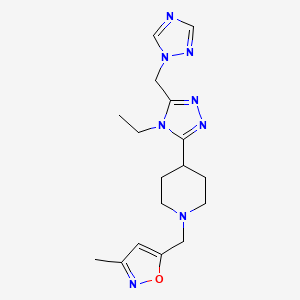 molecular formula C17H24N8O B5587156 4-[4-ethyl-5-(1H-1,2,4-triazol-1-ylmethyl)-4H-1,2,4-triazol-3-yl]-1-[(3-methylisoxazol-5-yl)methyl]piperidine 