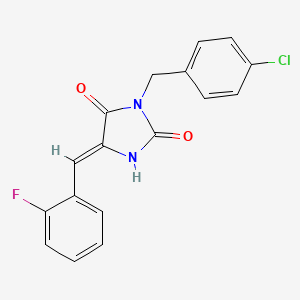molecular formula C17H12ClFN2O2 B5587160 3-(4-chlorobenzyl)-5-(2-fluorobenzylidene)-2,4-imidazolidinedione 
