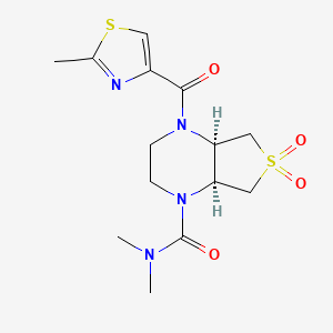 molecular formula C14H20N4O4S2 B5587173 (4aR*,7aS*)-N,N-dimethyl-4-[(2-methyl-1,3-thiazol-4-yl)carbonyl]hexahydrothieno[3,4-b]pyrazine-1(2H)-carboxamide 6,6-dioxide 