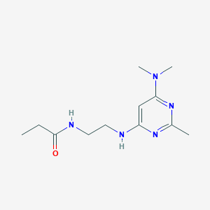 molecular formula C12H21N5O B5587249 N-(2-{[6-(dimethylamino)-2-methyl-4-pyrimidinyl]amino}ethyl)propanamide 