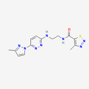 molecular formula C14H16N8OS B5587276 4-methyl-N-(2-{[6-(3-methyl-1H-pyrazol-1-yl)-3-pyridazinyl]amino}ethyl)-1,2,3-thiadiazole-5-carboxamide 