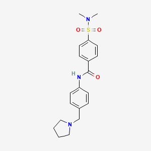 molecular formula C20H25N3O3S B5587300 4-[(dimethylamino)sulfonyl]-N-[4-(1-pyrrolidinylmethyl)phenyl]benzamide 