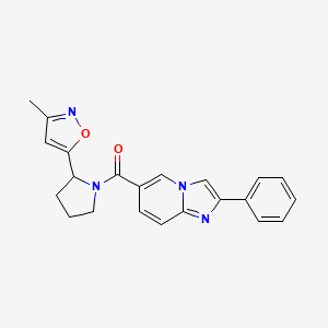 molecular formula C22H20N4O2 B5587360 6-{[2-(3-methylisoxazol-5-yl)pyrrolidin-1-yl]carbonyl}-2-phenylimidazo[1,2-a]pyridine 