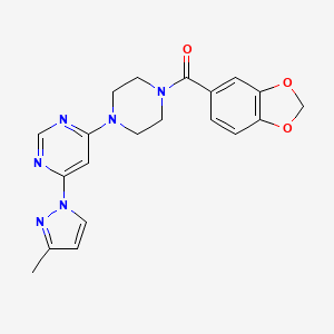 molecular formula C20H20N6O3 B5587372 4-[4-(1,3-benzodioxol-5-ylcarbonyl)-1-piperazinyl]-6-(3-methyl-1H-pyrazol-1-yl)pyrimidine 