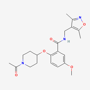 molecular formula C21H27N3O5 B5587382 2-[(1-acetylpiperidin-4-yl)oxy]-N-[(3,5-dimethylisoxazol-4-yl)methyl]-5-methoxybenzamide 
