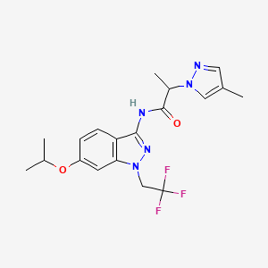 molecular formula C19H22F3N5O2 B5587454 N-[6-isopropoxy-1-(2,2,2-trifluoroethyl)-1H-indazol-3-yl]-2-(4-methyl-1H-pyrazol-1-yl)propanamide 