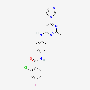 molecular formula C21H16ClFN6O B5587475 2-氯-4-氟-N-(4-{[6-(1H-咪唑-1-基)-2-甲基-4-嘧啶基]氨基}苯基)苯甲酰胺 
