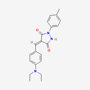 molecular formula C21H23N3O2 B5587613 4-[4-(diethylamino)benzylidene]-1-(4-methylphenyl)-3,5-pyrazolidinedione 