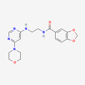 molecular formula C18H21N5O4 B5587638 N-(2-{[6-(4-morpholinyl)-4-pyrimidinyl]amino}ethyl)-1,3-benzodioxole-5-carboxamide 