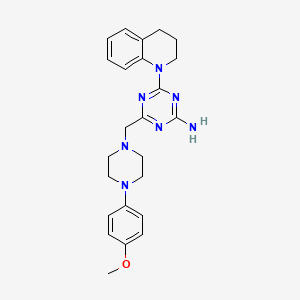 molecular formula C24H29N7O B5587715 4-(3,4-二氢-1(2H)-喹啉基)-6-{[4-(4-甲氧基苯基)-1-哌嗪基]甲基}-1,3,5-三嗪-2-胺 