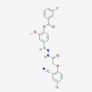 4-{2-[(4-bromo-2-cyanophenoxy)acetyl]carbonohydrazonoyl}-2-methoxyphenyl 3-fluorobenzoate
