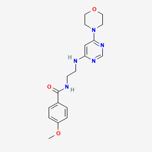 molecular formula C18H23N5O3 B5588371 4-methoxy-N-(2-{[6-(4-morpholinyl)-4-pyrimidinyl]amino}ethyl)benzamide 