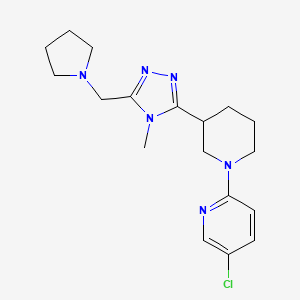 molecular formula C18H25ClN6 B5588405 5-chloro-2-{3-[4-methyl-5-(pyrrolidin-1-ylmethyl)-4H-1,2,4-triazol-3-yl]piperidin-1-yl}pyridine 